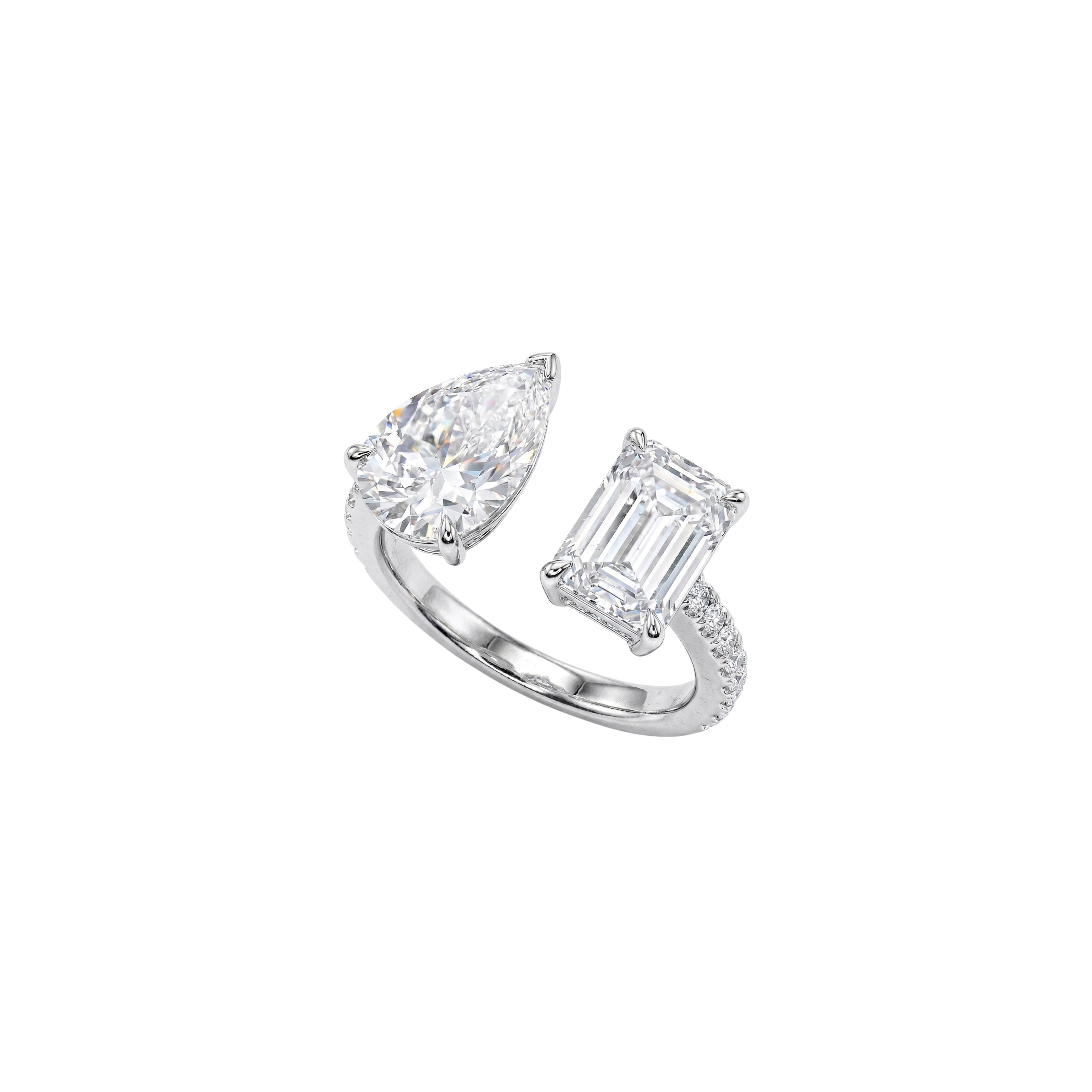 Emerald-Cut & Pear Wrap Solitaire Ring