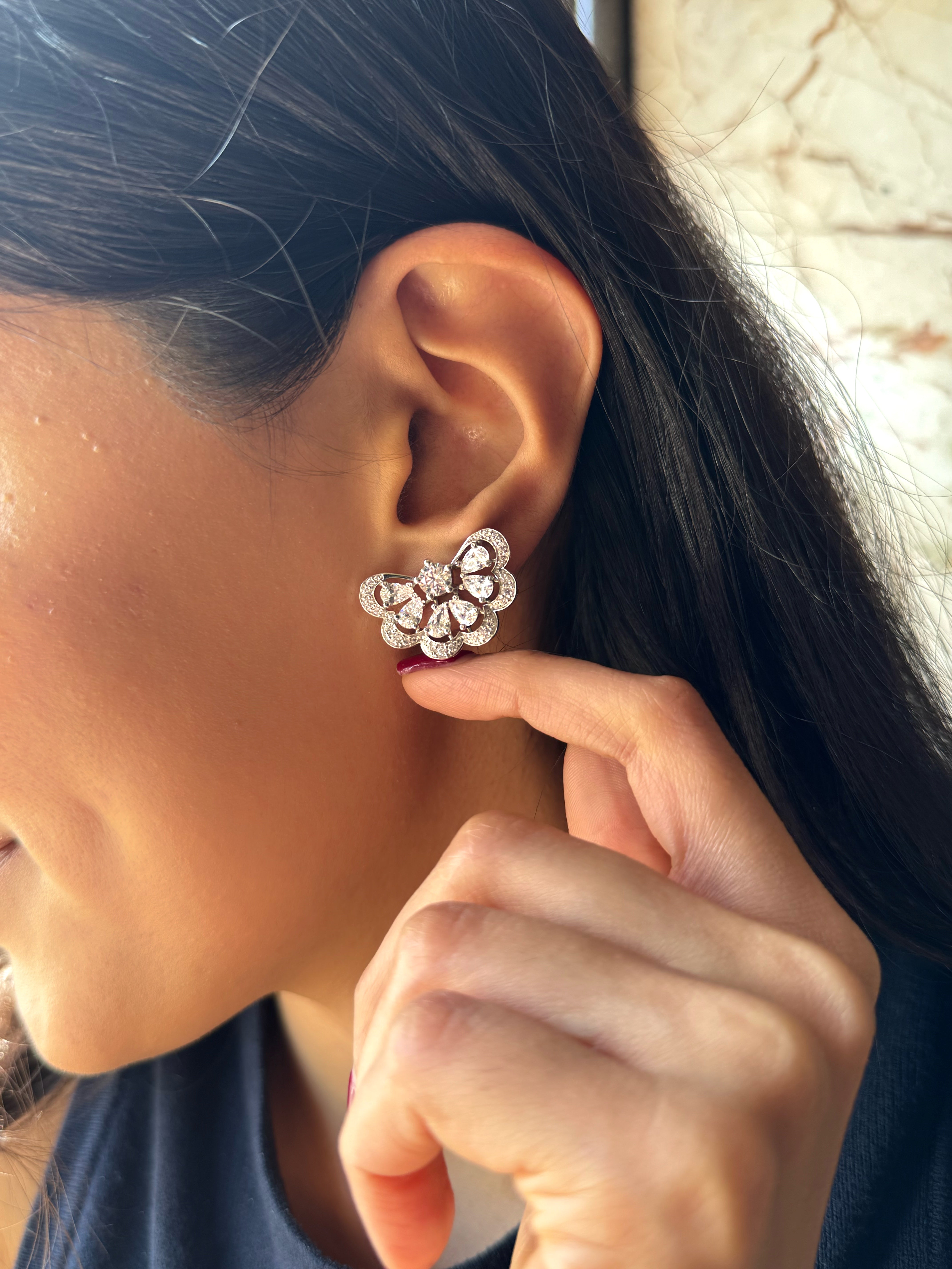 Fleuris Half Diamond Studs