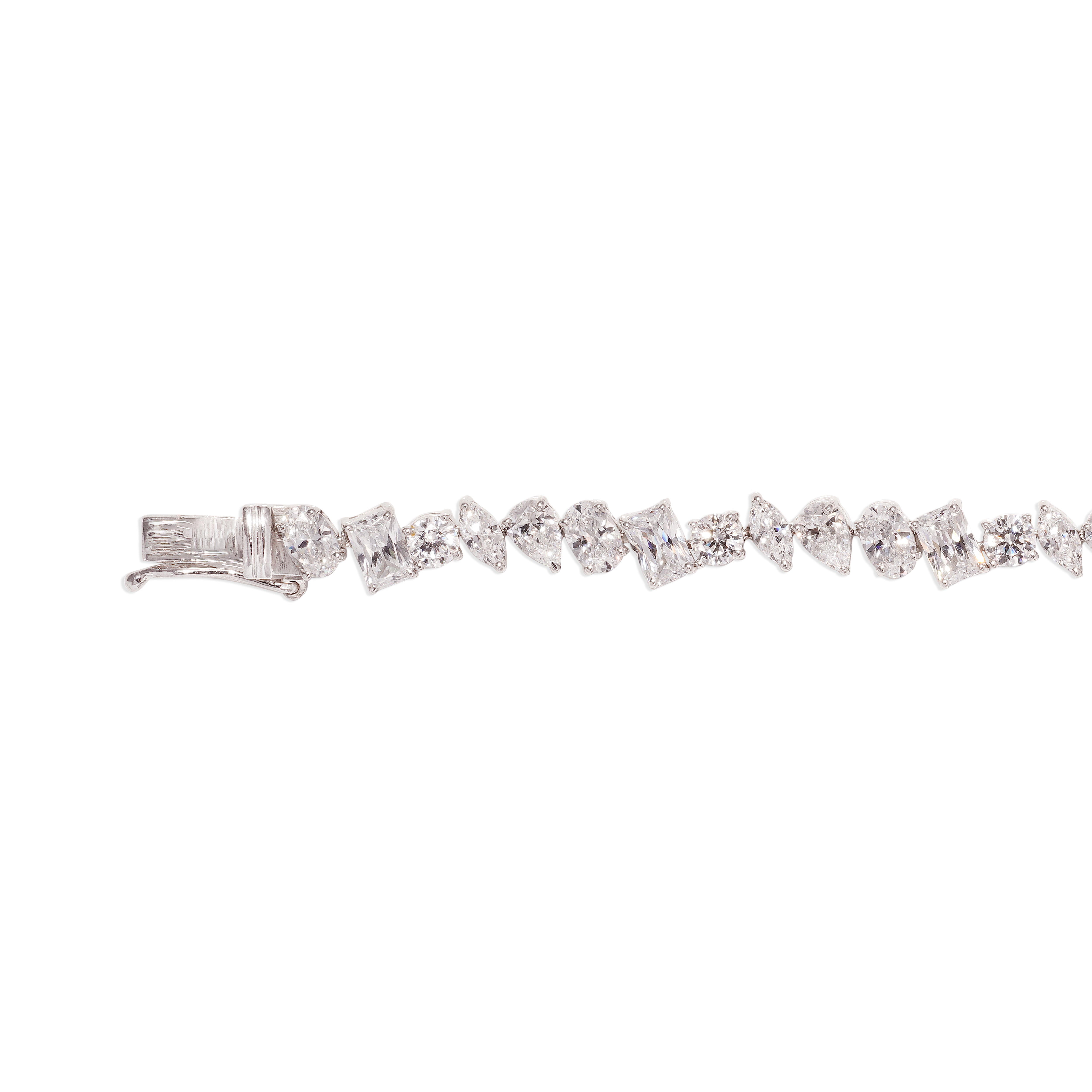 925 sterling silver fancy tennis bracelet with alternating pear, round and emerald-cut stones