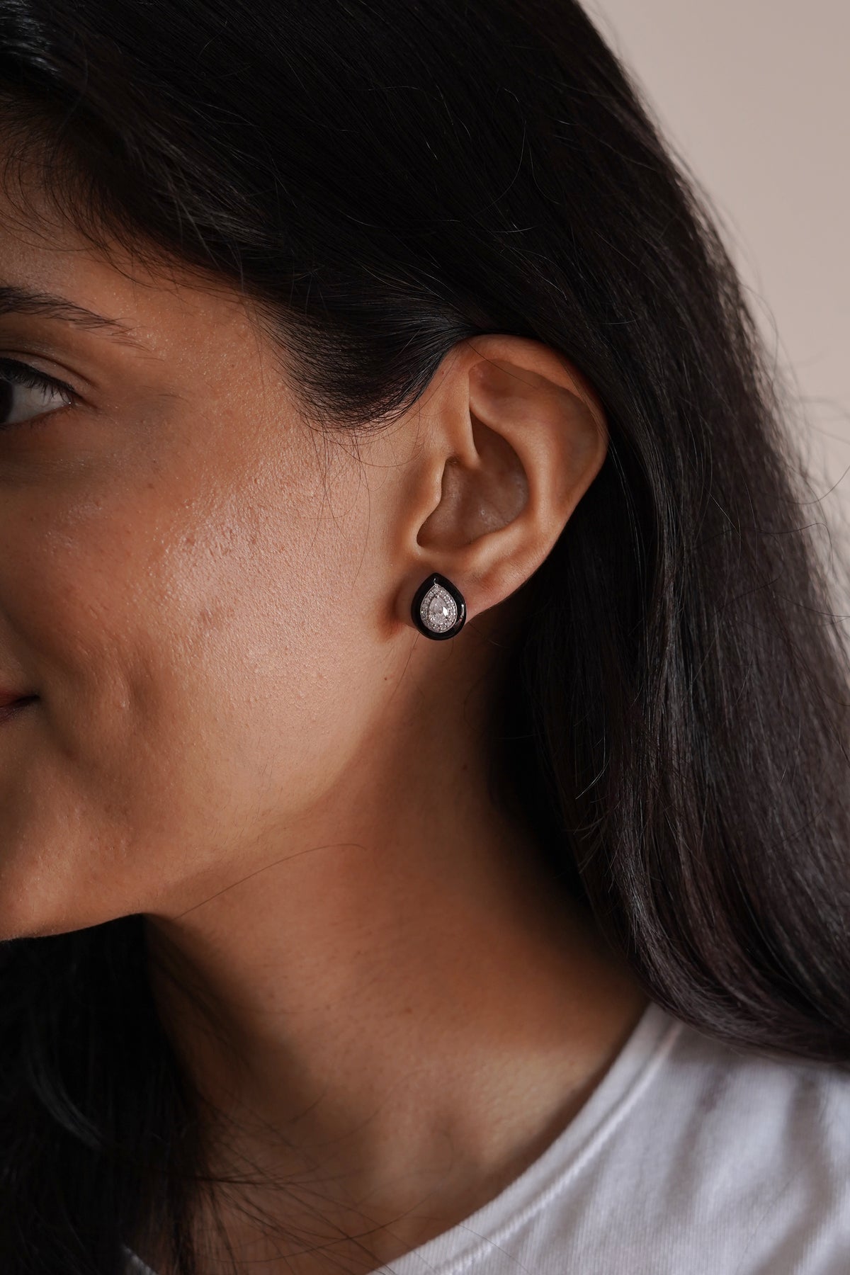 Pear Cut Solitaire Enamel Studs