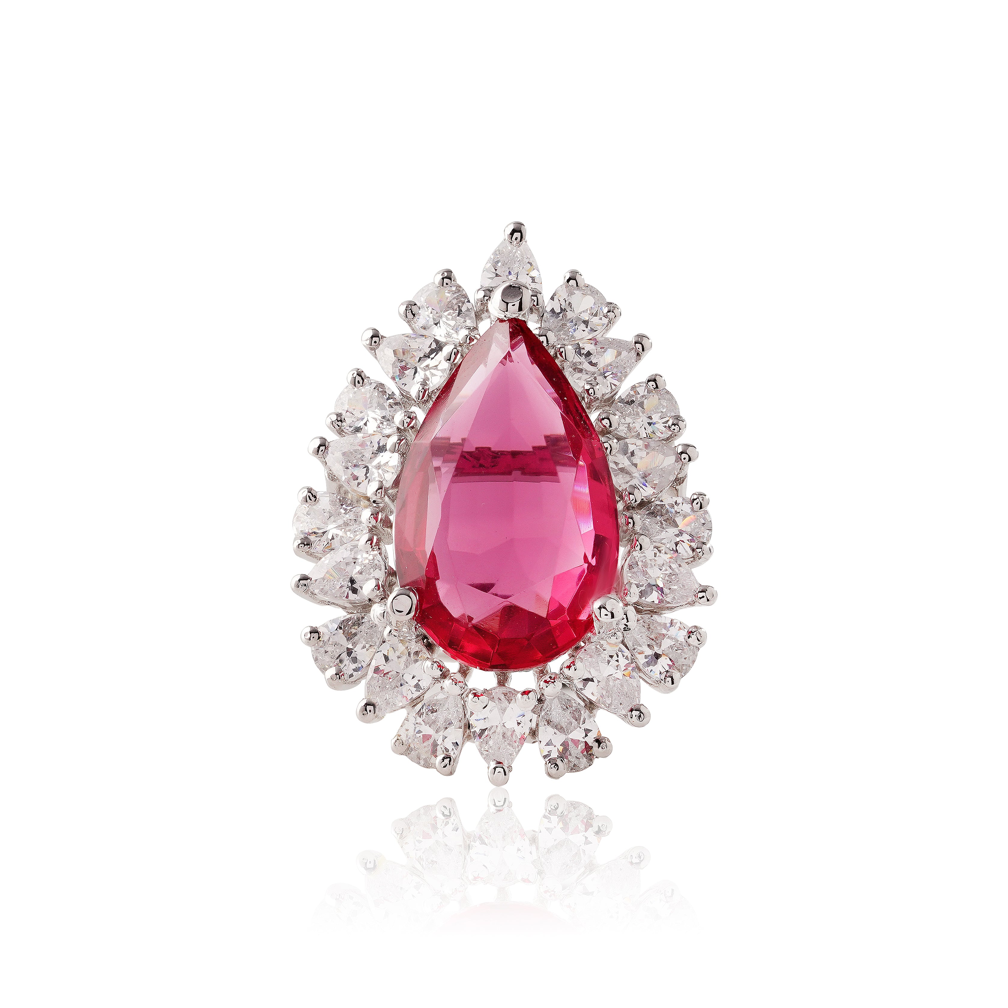 Fancy pink pear cut halo ring with pear-shaped stones in 925 sterling silver