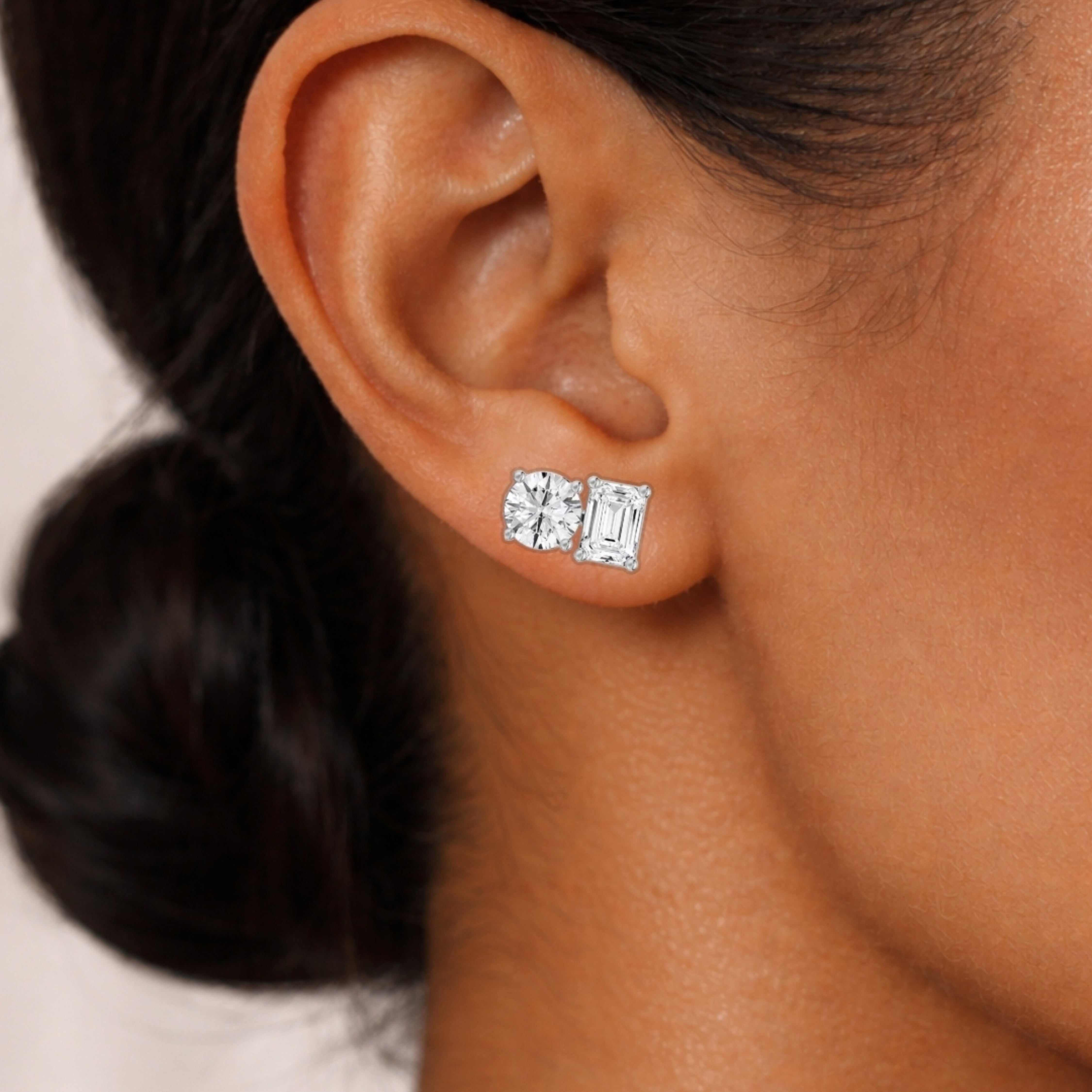 Emerald-Cut and Round Solitaire Studs