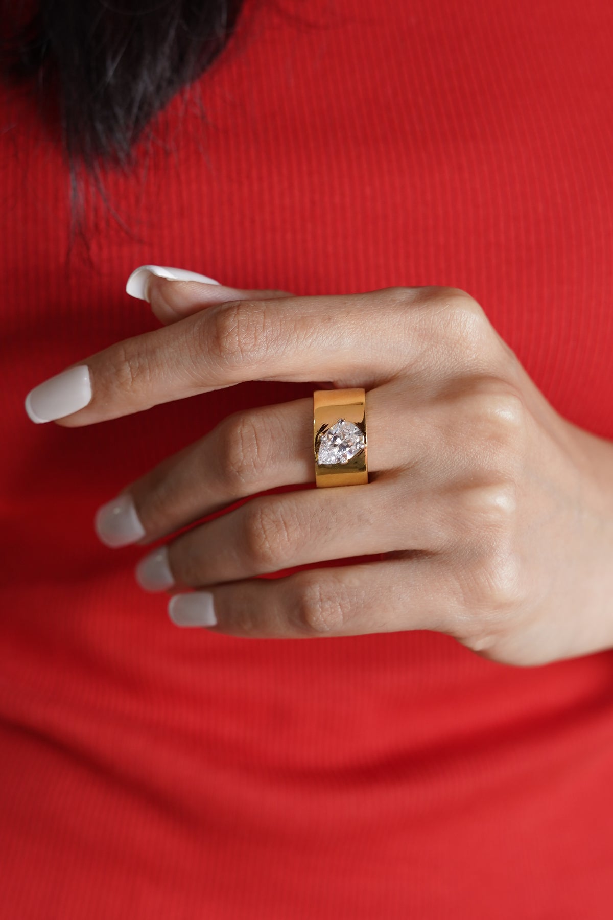 Pear Solitaire Sculpted Ring