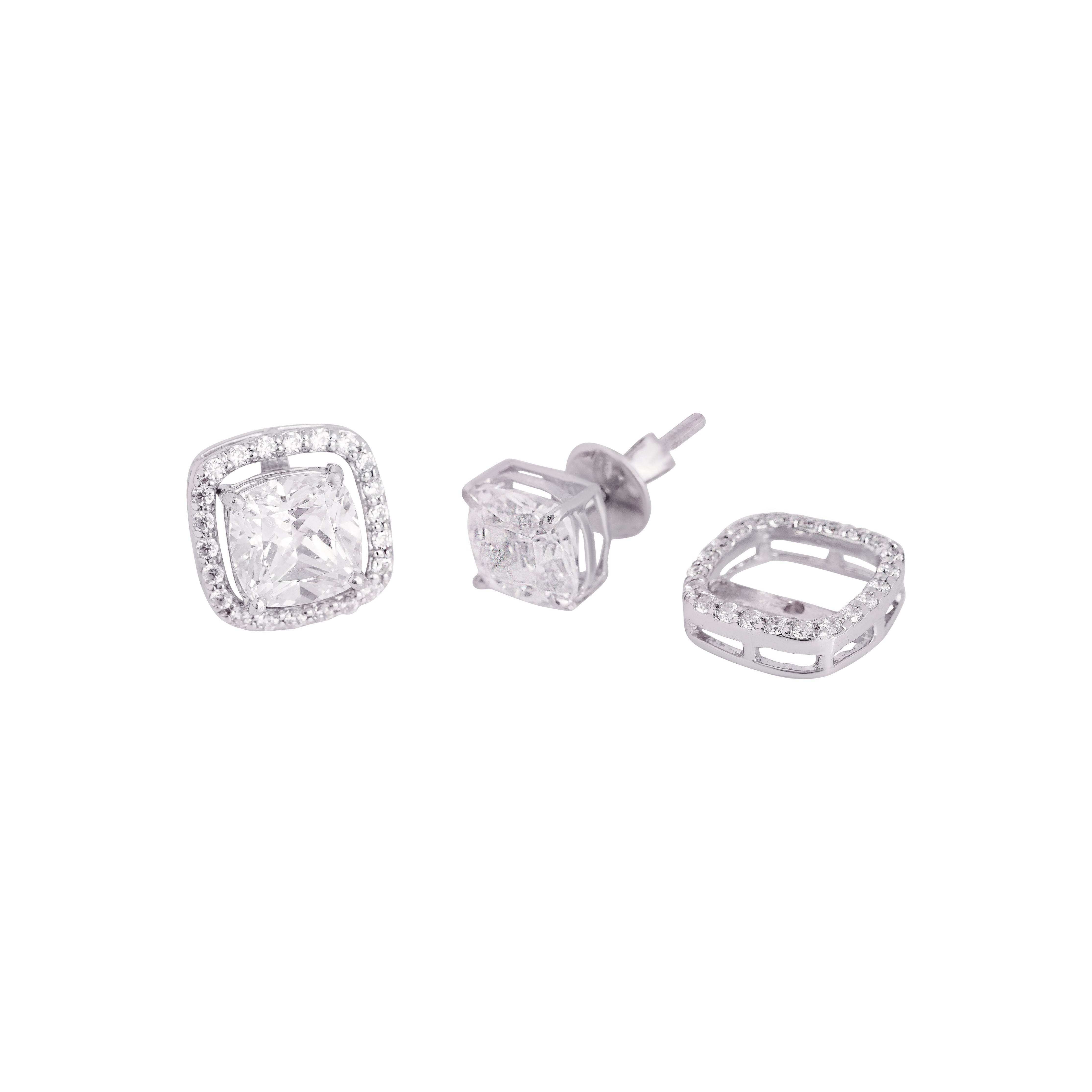 Detachable Cushion Halo Solitaire Studs