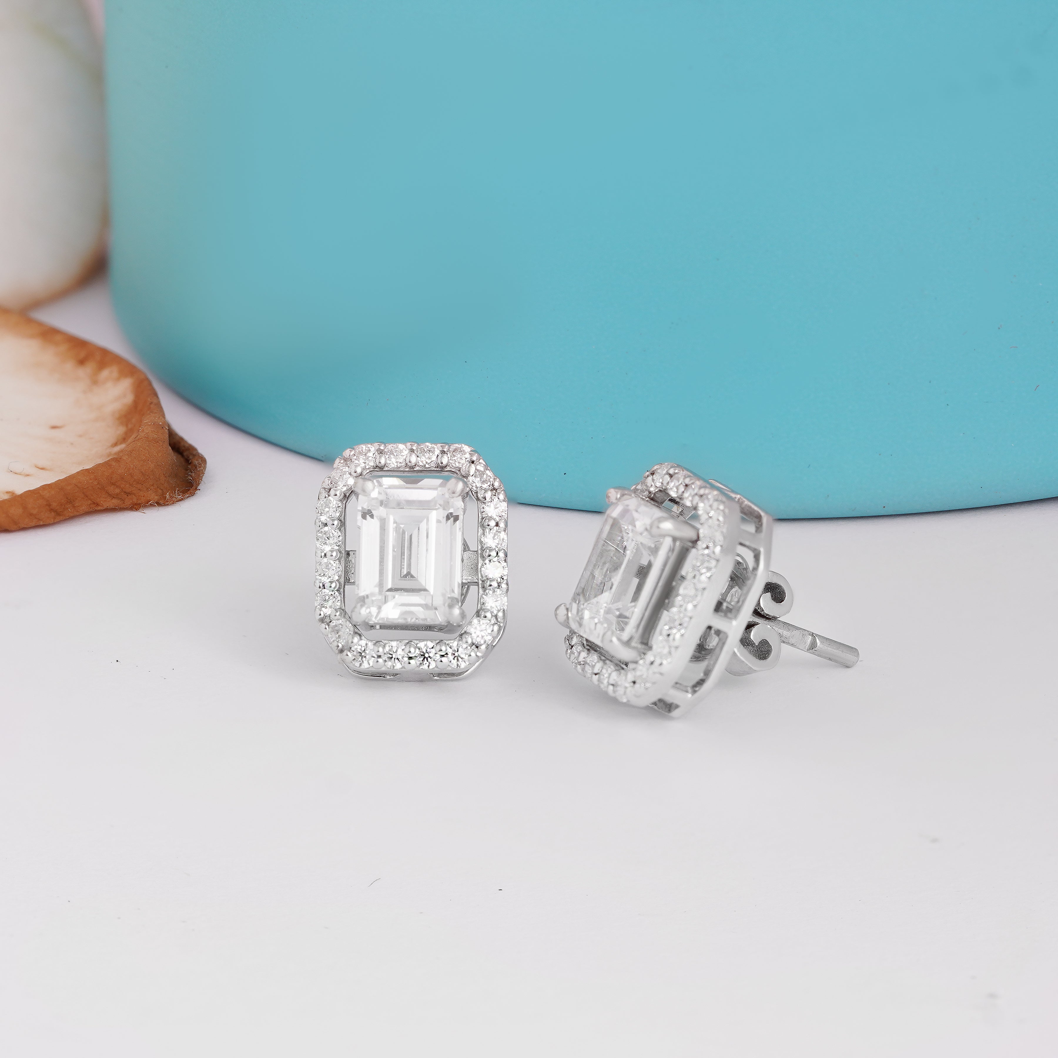 Detachable Emerald Halo Solitaire Studs