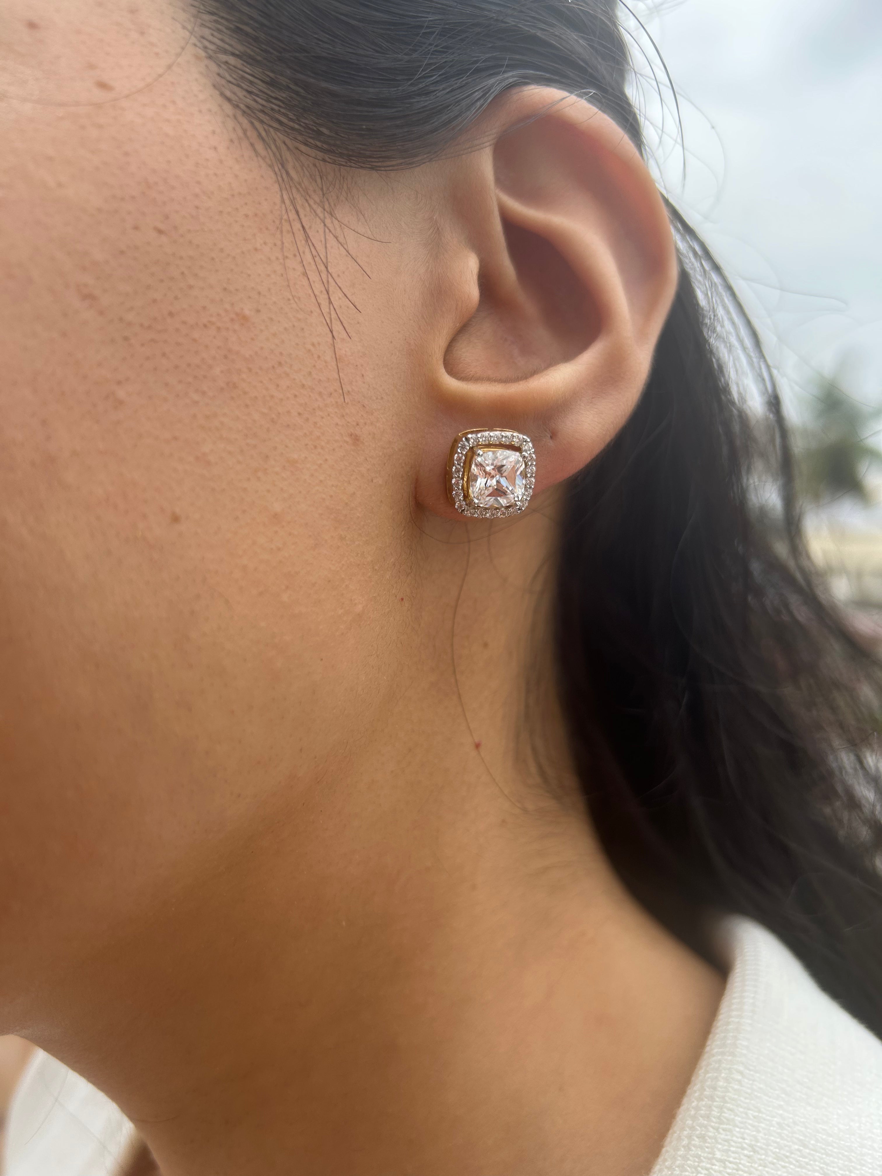 Detachable Cushion Halo Solitaire Studs