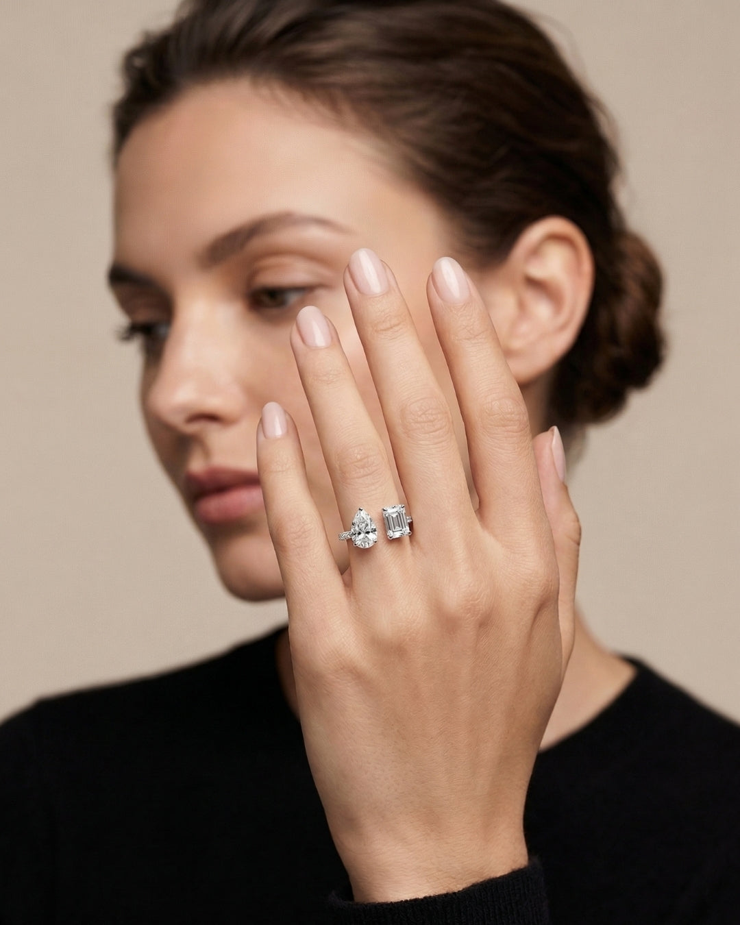 Emerald-Cut & Pear Wrap Solitaire Ring