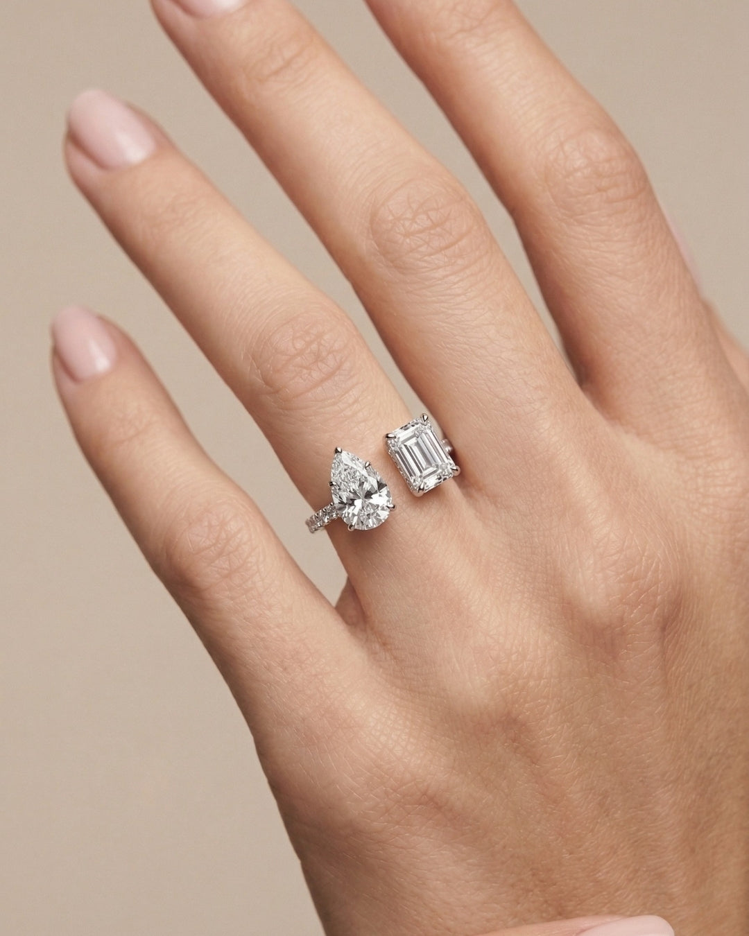 Emerald-Cut & Pear Wrap Solitaire Ring