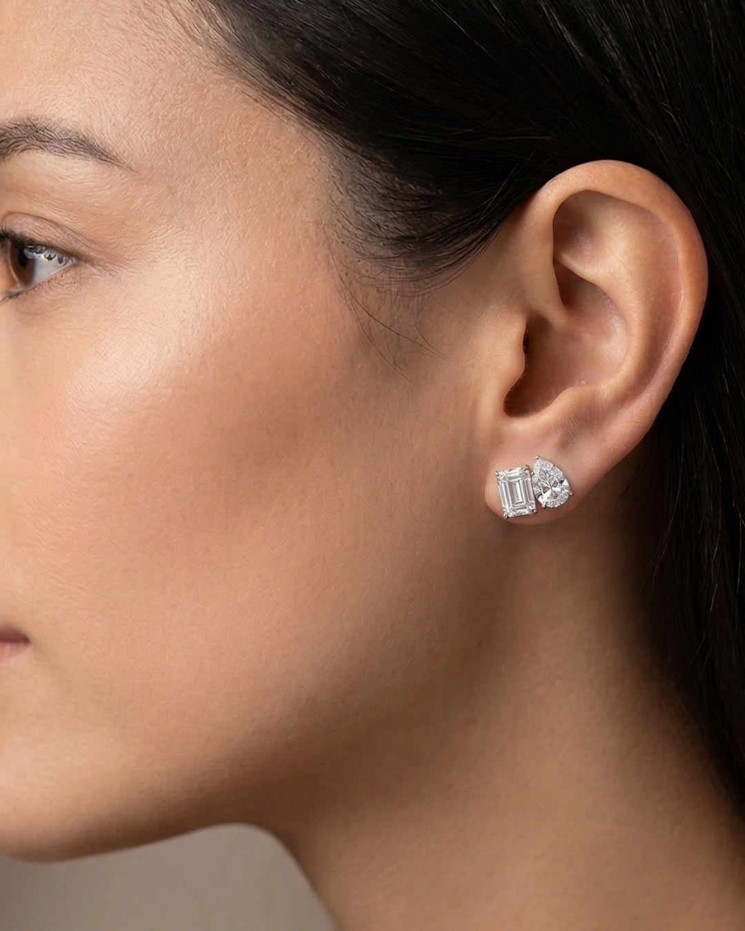 Emerald-Cut and Pear Solitaire Studs