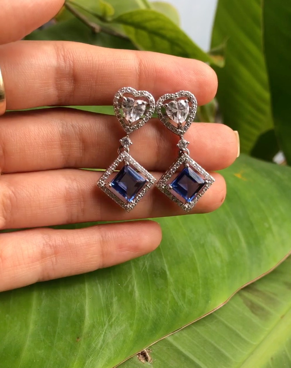 Heart & Aqua Drop Earrings