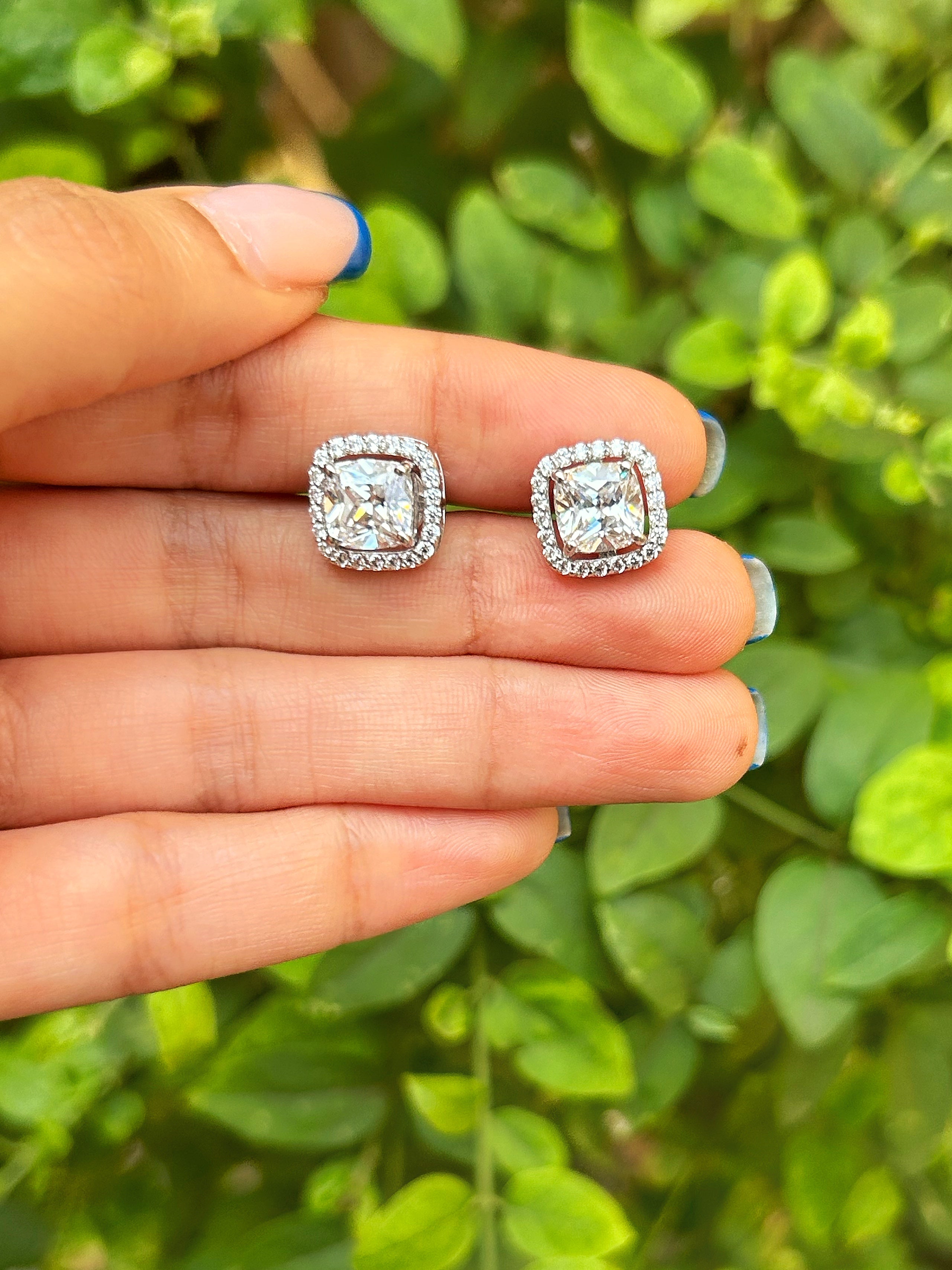 Detachable Cushion Halo Solitaire Studs