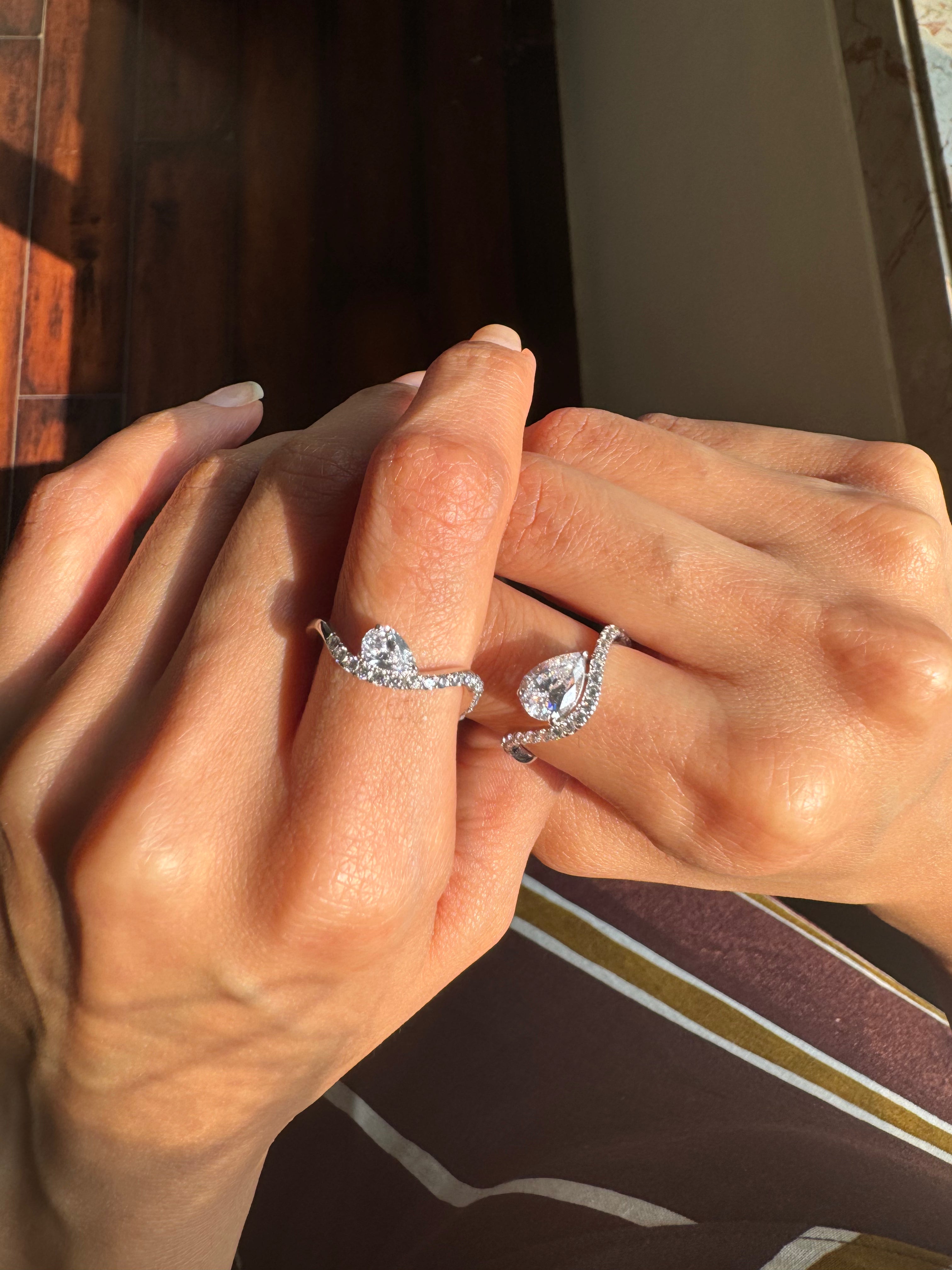 Luna Wave Pear Solitaire Ring