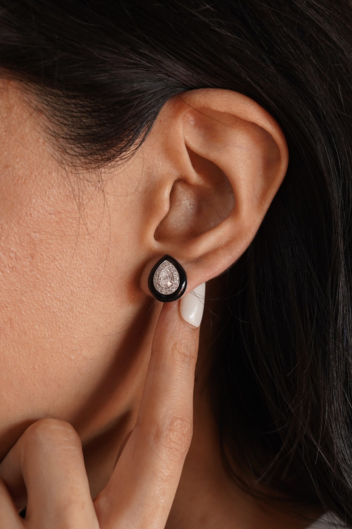 Pear Cut Solitaire Enamel Studs