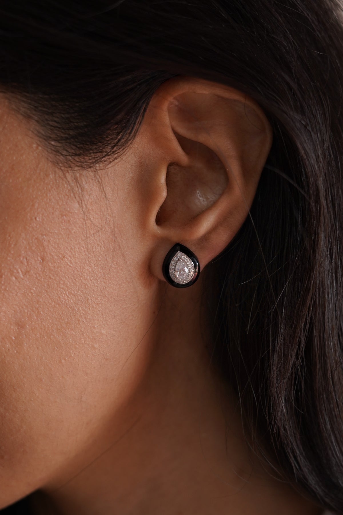 Pear Cut Solitaire Enamel Studs